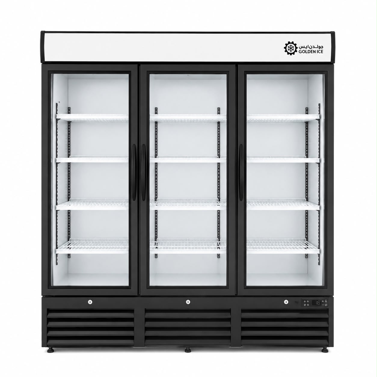 1550 liter capacity, 3-door vertical beverage refrigerator, black glass