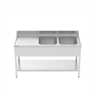 مغسلة مطاعم حوضين ستانلس ستيل 160 سم مع رف سفلي