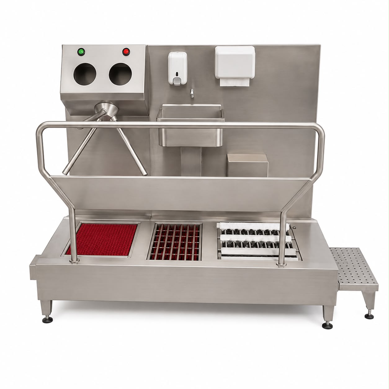 Hand and shoe sanitizing gate with passage system